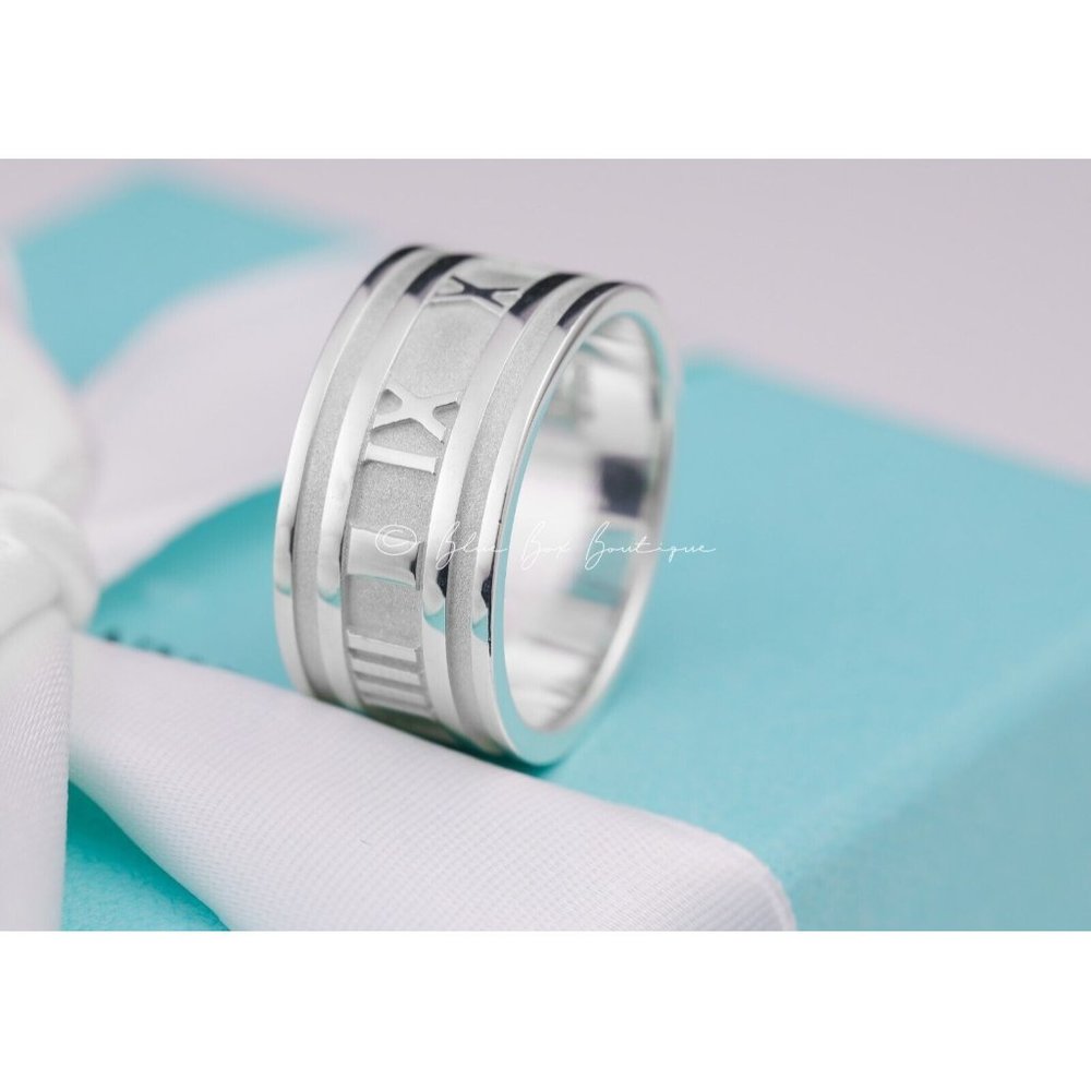 Tiffany & Co. Ring Men's Silver Atlas Roman Numerals Wide Band Vintage 1995 - Picture 8 of 10